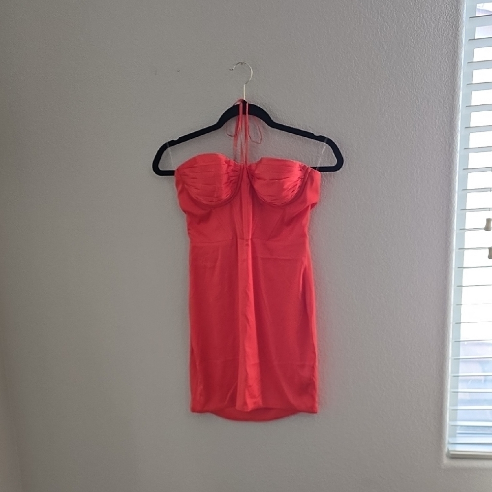 Oh Polly Strapless Coral Dress